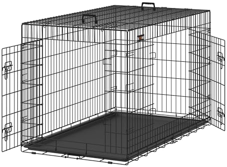 Feandrea Hundekäfig, klappbar, mit 2 Türen, ausziehbare Kunststoffschale, 136 x 79 x 87 cm, XXXL, schwarz PPD054B01