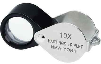 Hasting - Lente di ingrandimento tripla per gioielli, 10 x 16 mm, in acciaio inox, tripletta di vetro ottico, pieghevole, strumento per riparazione orologi, diamanti, monete, francobolli, anelli,