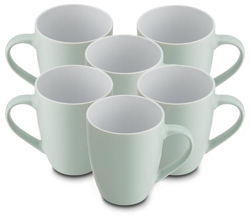 for friends 6 Stück Kaffeebecher 300ml aus hochwertigem Steinzeug, Kaffeetasse in mintgrün, Kaffeebecher mit Henkel, Spülmaschinen- & Mikrowellengeeignet