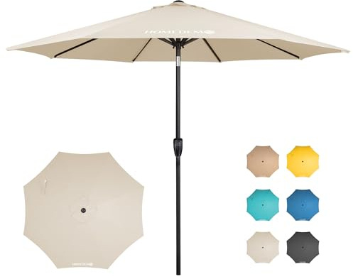HOMEDEMO Sonnenschirm Gartenschirm mit Kurbel, Marktschirm Terrassenschirm,Ø 300 cm, Tischschirm mit 8 Rippen, Beige Rund Schutz 50+ Knickbar Neigbar Sonnenschutzschirm, patio umbrella