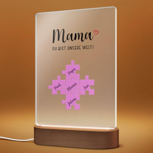 CHRISCK design Beleuchteter Bilderrahmen Mama mit personalisiertem Puzzle Bild - Geburtstagsgeschenk Idee für Frauen - Geschenk für die beste Mama der Welt Geburtstag