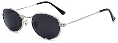 WDZAYXC Mode Oval Sonnenbrille für Herren und Damen Leichter Metallrahmen Brille(Silber/Schwarz)