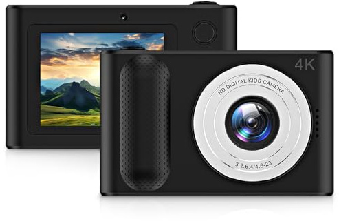 Fotocamera Digitale, Fotocamera 4K per Bambini Videocamera Digitale HD 48MP Zoom 16X con Schermo da 2,4, Piccola Fotocamera Compatta per Vlogging di Fotografia di Viaggio (BLACK)