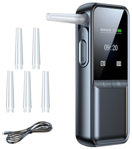 Alkoholtester Polizeigenau, Alkoholtester Promillemessgerät mit Dualmodus Digitaler LCD-Anzeige, USB-Aufladung Professioneller Alkoholmessgerät mit Gradgenauigkeit für Gebrauch zu Hause (Schwarz)