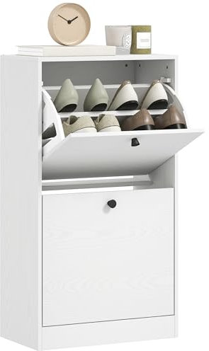 HOMCOM Zapatero Estrecho con 2 Puertas Abatibles Zapatero Entrada Recibidor con Estantes Ajustables para 8 Pares de Zapatos para Pasillo Espacios Reducidos 47x26x85 cm Blanco Veteado