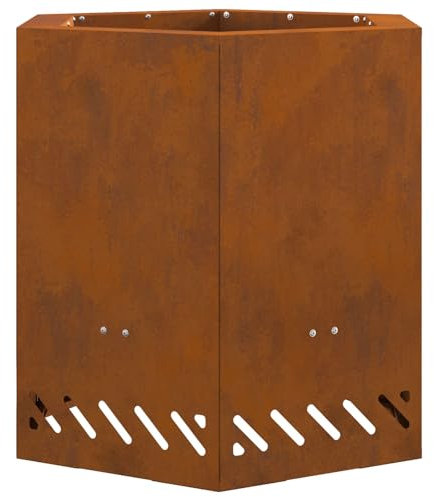 vidaXL Chimenea Sin Humo Hexagonal Marrón 48 x 48 x 51 cm, Acero Resistente al Aire Libre, Duradera, Portátil, Resistente al Óxido, Ideal para el Balcón, Compacta, Calentador de Madera, Jardín, Patio