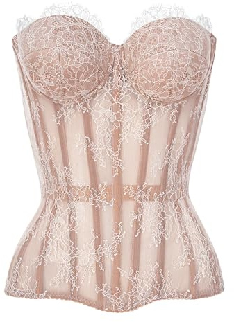 WS Waist Secrets Perfect Corset NYC OVERBUST Mesh Corset Top Lace up Corset with 15 Steel Boned (Color White Lace, S)