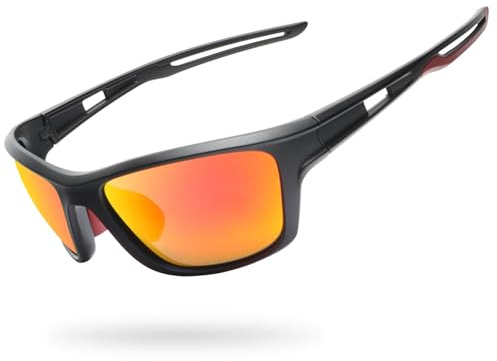 UVTQSSP Occhiali sportivi da ciclismo uomo donna polarizzati protezione UV400 occhiali da corsa HD vista full frame occhiali da sole ultraleggeri occhiali veloci montatura nera/arancione lente