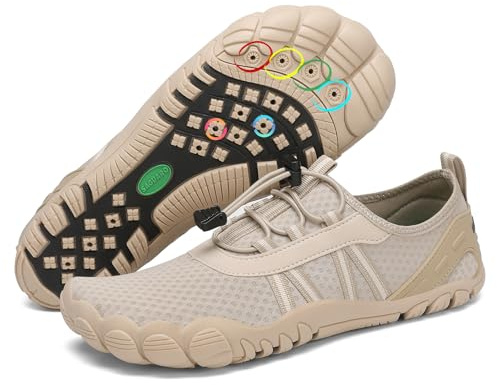 SAGUARO Scarpe da Scoglio Mare Donna Uomo Asciugatura Rapida Scarpette da Scoglio Antiscivolo Scarpe da Spiaggia per Acqua Immersione Nuoto Surf Vela Canottaggio Cachi Chiaro,Gr.38