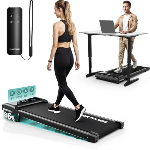 Sportconic Cinta de Correr Plegable con Inclinación, Walking Pad, Caminadora Electrica para Casa, Cinta de Andar Silencioso y Compacto (Excluyendo Alfombrilla Protectora, 1-6 km/h (S7))