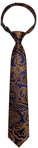 DiBanGu Silk Woven Tie Pre-Tied Necktie Set for Boys In Gift Box,Gold Blue