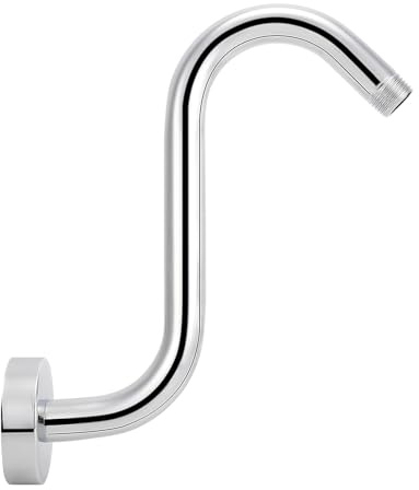 NearMoon S Shaped Shower Head Riser Arm, Shower Extender Arm with Flange, Standard 1/2 Connection- Bathroom Accessory (8 Inch, Chrome)