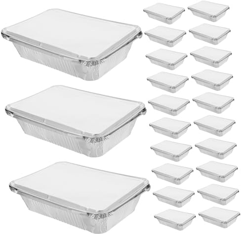 Gadpiparty 25 Pezzi Teglie in Alluminio Usa e Getta con Resistenza Caldo Freddo Vassoi Rettangolari per Pane Grigliate e Preparazioni per Camping e Barbecue Smaltibili Facilmente