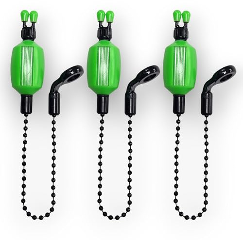 TJR Tackle 3 x Pro Ace II Bite Indicators Bobbins Short 14cm Chain For Fishing Bite Alarms 3 colour options (Green)
