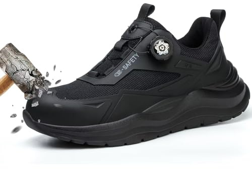 DYISOFY Zapatos de Seguridad Hombre Mujer Cómodos y Ligeros para Verano Botas de Trabajo Antideslizantes Impermeables con Punta Zapatillas Seguridad Acero Calzado Seguridad Negro Talla 44 EU