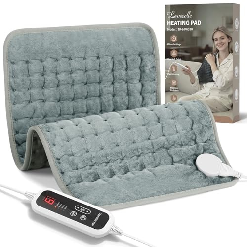 Levesolls Termoforo Elettrico 60x30cm – Per Schiena, Spalle e Addome, 6 Livelli Di Temperatura, 4 Timer, Riscaldamento Rapido, Spegnimento Automatico, Lavabile In Lavatrice - Grigio Scuro