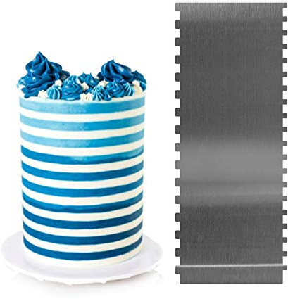 DUBENS Dough Scraper Stainless Steel Dough Cutter Cake Comb with Prongs, Dough Spatula Baking Dough Card Cake Scraper for Decorating and Decorating Cakes and Ties, Serrated and Wavy (C)