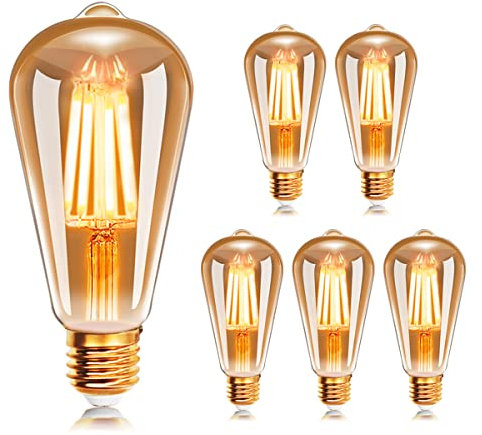 EXTRASTAR Ampoule à filament LED E27 ST64 4W 2200K Blanc Chaud, Rétro Edison Ampoules Vintage Antique Lampe, 400Lm Equivalent à Ampoule Traditionnelle 35W, Lot de 6