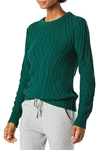 Amazon Essentials Jersey 100% de Algodón Trenzado con Cuello Redondo Mujer, Verde Oscuro, XXL