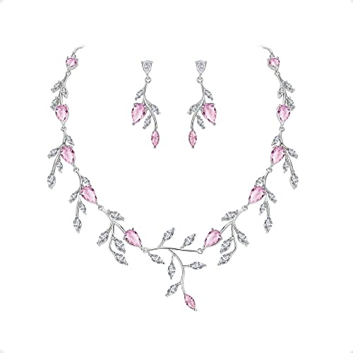 EVER FAITH Juegos de Joyas Mujer Brillante Circonio Cúbico en Forma de Pera de Piedra de Nacimiento Collar Pendientes Conjunto Joyería de la Boda para la Novia Mujeres Birdesmaid
