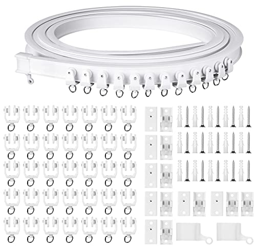 AKOLAFE 5M Bendable Flexible Ceiling Mounted Curtain Rail, Heavy Duty Bay Window Curtain Tracks and Fittings
