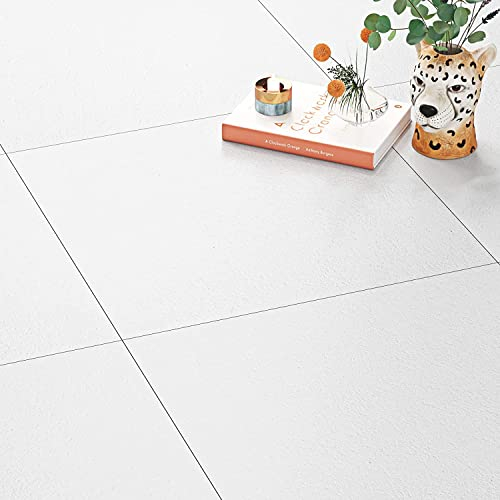 FunStick 30X30CM 15 Dalles Stickers Carrelage Mural Blanc Dalle PVC Adhesive Sols Pour la Rénovation Autocollant Sol Blanc Mat Étanche Parquet Adhesif Sols Chambre Salon Vinyle Sol Adhesif PVC Cuisine
