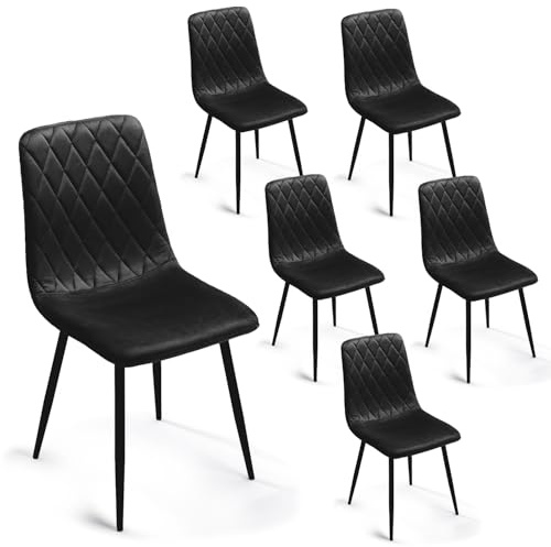 Mevsim Store Sedia da Pranzo Set di 6 Nero - Velluto - Gambe in Metallo - Sedia da Soggiorno - Sedia da Divano in Velluto - Sedia da Cucina in Acciaio Inox