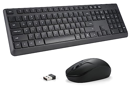 Wireless Keyboard and Mouse Combo for Windows, 2.4G Full-Sized External Cordless Computer Keyboard Mouse Combo for Laptop PC Desktop Chrome Mac, Number Pad 1600 DPI Silent Mouse USB Receiver (Black)