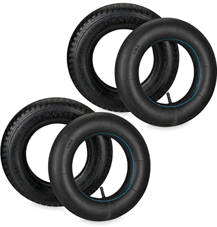 Relaxdays Schubkarrenrad mit Schlauch, 2er Set Ersatzreifen, 3.50-8, luftbereift, für Schubkarre, bis 154 kg, schwarz