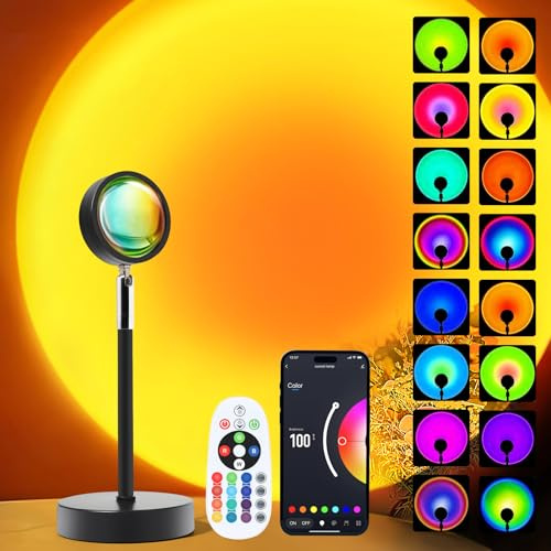 Lampada a LED con proiettore al tramonto, 21 colori che cambiano app e telecomando per illuminazione d'atmosfera, sincronizzazione musica, lampada al tramonto per camera da letto, soggiorno