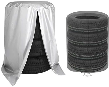 CGEAMDY Cubierta De Almacenamiento De Neumáticos, Funda para Neumáticos Impermeable Antipolvo, Resistente Al Agua Bolsa para Neumáticos De Coche con Cremallera, Universal para Ruedas(Plata)