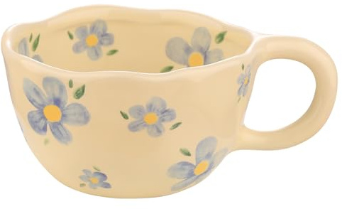 VanEnjoy Ceramic Cup, Cute Coffee Mug, Strawberry Mug, Aesthetic Coffee Mug, Retro Flower Mug, Ceramic Tea, 10oz/300ml for Tea Coffee, Milk and Oatmeal