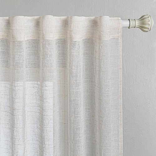 MYSKY HOME Gardinen Vorhänge Wohnzimmer Gardine Boho Vorhang Rückseitenlasche 2er Set Gardine Leinenoptik Halbtransparent Falten Curtains for kinderzimmer, H 225 x B 140 cm, Beige