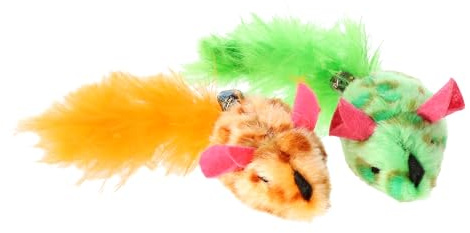 Dingo Set de Jouets pour Chat: 2 Souris en Tricot avec Clochettes et Queues Moelleuses, pour Jouer et Chasser. Jouets Légers pour Chat, Couleurs Orange et Vert (21248)