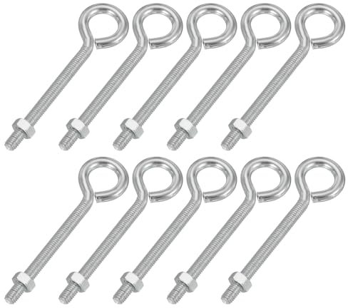 PATIKIL M5x50mm Anneaux À Vis, 10 Pcs Anneaux À Vis En Acier Carbone Avec Écrou Pour La suspendu Ou La Fixation De Câbles Argent