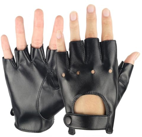 JDCMEI Gants en Cuir sans Doigts pour Hommes et Femmes, Gants en Cuir sans Doigts, Non Doublés Mitaine Demi Doigt pour Conduite, Vélo, Moto Cyclisme Escalade Fitness Gym