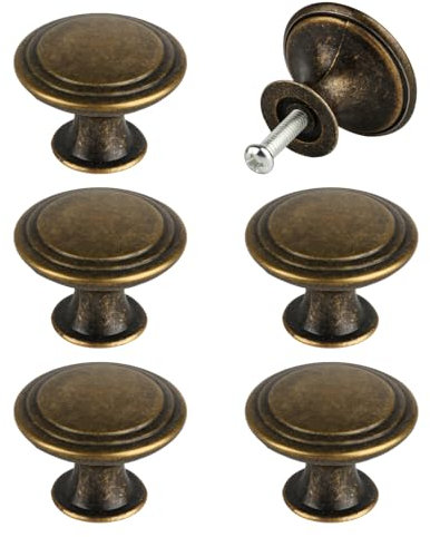 VARHHUXHA 6 Stück Schrankknöpfe Vintage, 30mm Bronze Möbelknöpfe Schubladenknöpfe Vintage, Schranktürknöpfe Küchenschrankgriffe Runde Kommodenknöpfe für Möbel Kommode Schränke Garderoben (Bronze)