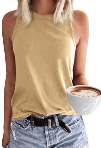 GeGekoko Débardeur long sans manches à col rond pour femme Coupe ample