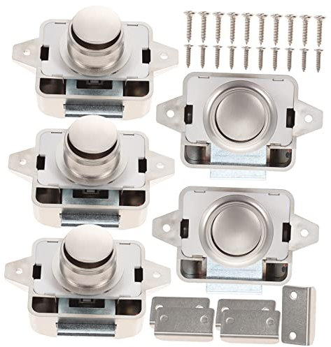 iplusmile 5Piezas Cerradura de Pestillo de Botón Pulsador de Pestillo Sin Llave de Aleación de Zinc para Armarios para Autocaravanas y Muebles Modernos