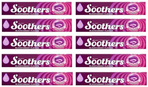Soothers Blackcurrant 45g Bars (Pack of 10) Multipack - Soothing Sore Throat Lozenges Bulk Menthol Cough Sweets