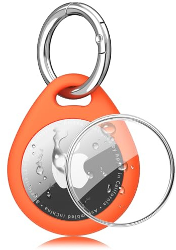 Mugust vattentätt fodral för Apple AirTag hänge med nyckelring, AirTag hänge med repskydd, Apple Tracker tillbehör för nycklar, husdjur, bagage, ryggsäckar (orange färg)