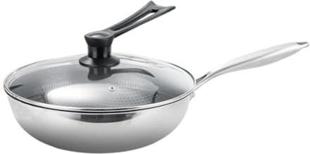 Helilyco for Stainless Steel 3-Ply Non- Wok with Lid, 32 cm Diameter, Compatible with Induction Cooktops and Gas Stoves