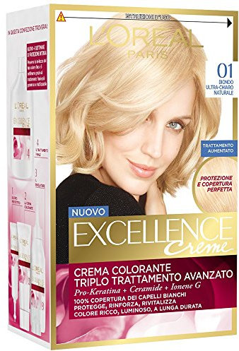L'Oreal Excellence Creme 01, Tinte para cabello, rubio ultra claro natural, 3 unidades