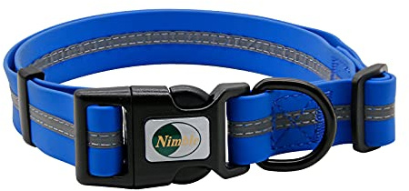 Nimble Reflective Waterproof Dog Collar Adjustable Odor Resistant Easy Clean Pet Collar for Small Medium Large Dogs Night Walking Outdoor Rainy Use (Large (15.35”-24.8”inches), Blue)