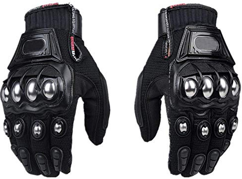 Steel Outdoor Knuckle Motorcycle Motorbike Powersports Safety Gloves (Medium, Black)
