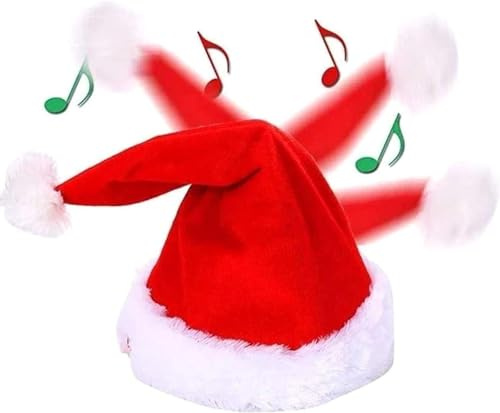 SZTLKHH Singing and Dancing Electric Christmas Santa Hat for Adults, Swing Musical Funny Hat, Plush Velvet Cap in Traditional Red White Party Hat for Christmas New Year Party Supplies Xmas