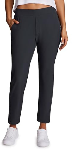 RBX Activewear Women's Ankle Pant, Quick Drying Lightweight Stretch Woven Straight Leg Pants with Pockets Ribbed Side Charco
