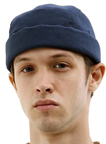 UNDERCONTROL Brimless Trawler Leon Harbour Camp Rolled Cuff Miki cap Unisex Sailor Skull Outdoor Hat Fisherman Tactical Buckle No Visor Docker Beanie per Uomini e Donne Corea (Blu)