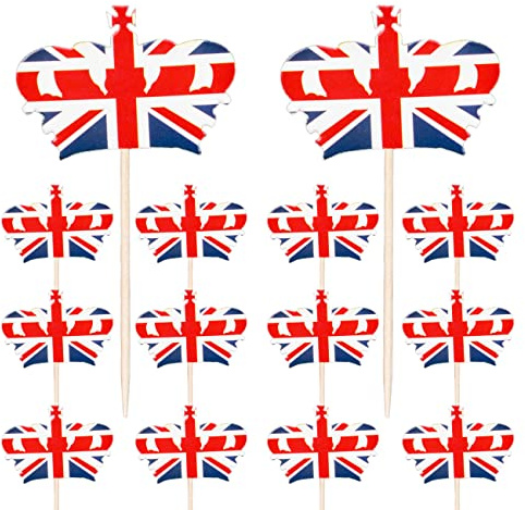 30pcs Union Jack Crowns Toothpicks Cupcake Cocktail Sticks Toppers Great Britain Cocktail Stick Table Food Party Decorations