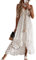 Geagodelia Cache-Maillots de Bain Bikini Longue Décolleté col en v en Bretelle Robe de Plage sans Manches Imprimée Florale Franges Transparent Maxi Ample Beachwear (Blanc, M)
